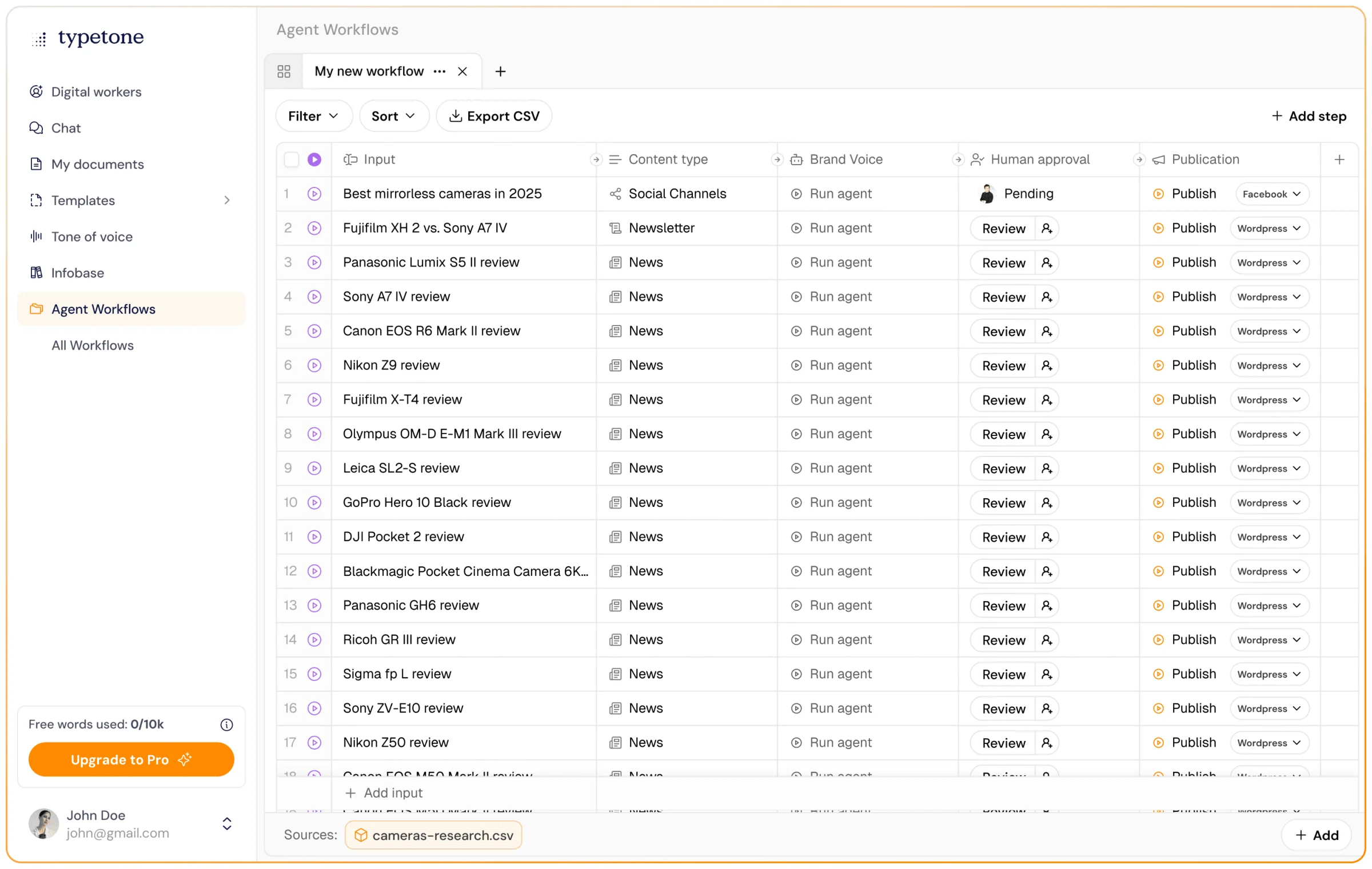 Typetone agent workflows